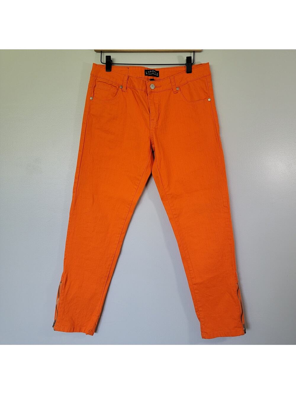 Halloween Pumpkin Orange Pants Womens Juniors Sz 11 Skinny Zipper Ankle Cosplay